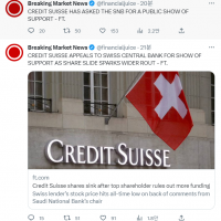 투자은행 크레디트 스위스가 붕괴 위기에 직면 했습니다.