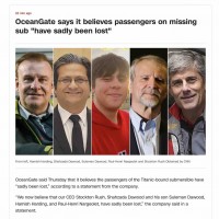 [긴급/CNN] OceanGate 사 성명발표. '탑승자 5명이 사망했다고 믿는다.'