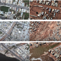 리비아 홍수 전과 후...