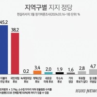[한길리서치] 총선 지역구 투표정당 민주당 45.2% vs 국힘 38.2%