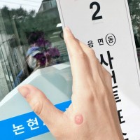 배우 김규리 투표 사진. 거울에 비친 옷이...