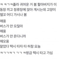 버스정류장서 귀여운 할아버지 봄